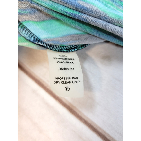 CALVIN KLEIN Womens Green/Blue/Black Wrap Style 3/4 Sleeve Dress Size 6 - Picture 9 of 10